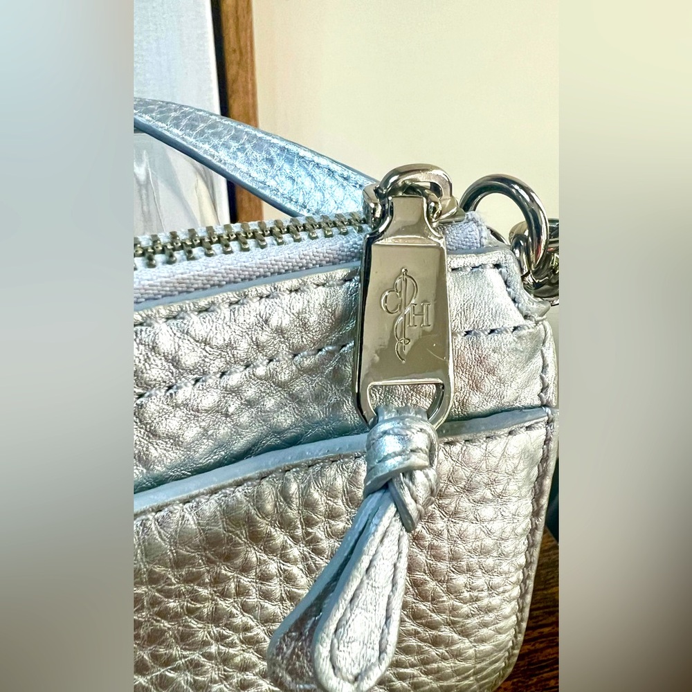 COLE HAAN Purse Silver Crossbody And Or Shoulder Strap Clutch Soft Leather - Picture 4 of 7
